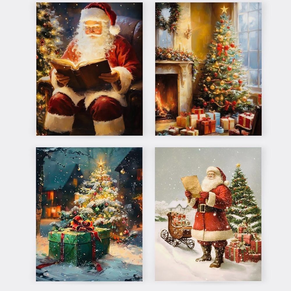 Set Of 4 Vintage Christmas Wall Art 12 x 16
